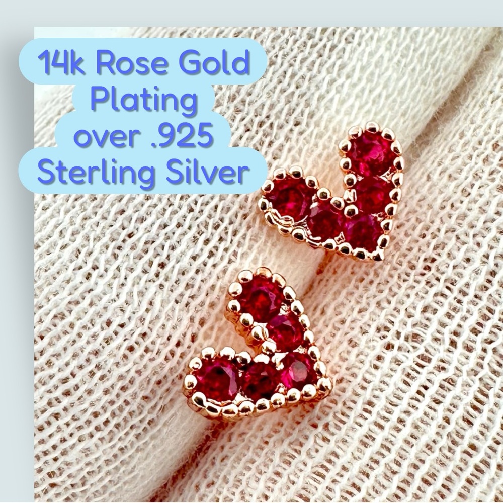 925 Sterling Silver 14k Rose Gold Plated Ruby CZ Dainty Stud Earrings